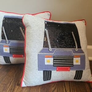 Pottery Barn Kids Truck Throw Pillow Set of 2 Reverse Sequins PLEASE READ
